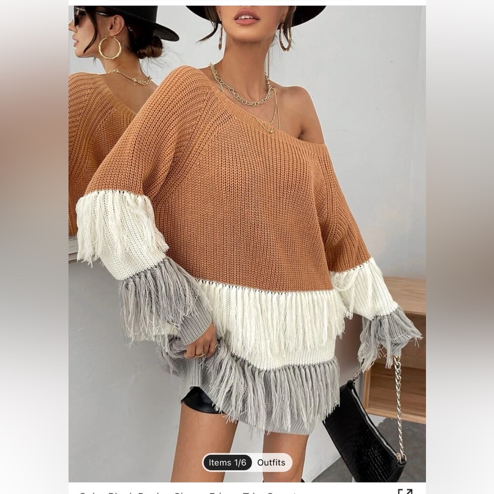 Shein size large color block fringe sweater